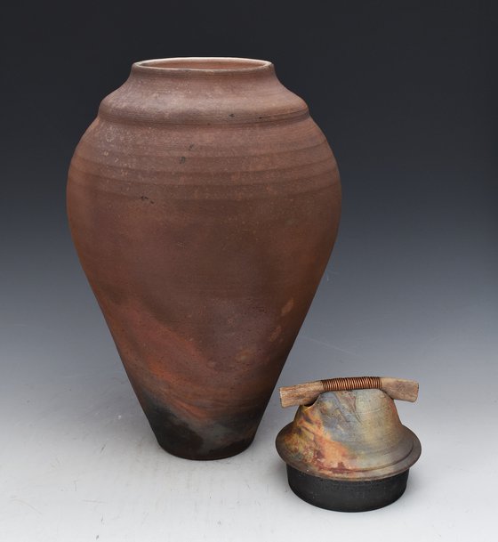 Raku fired stoneware covered vessel M65