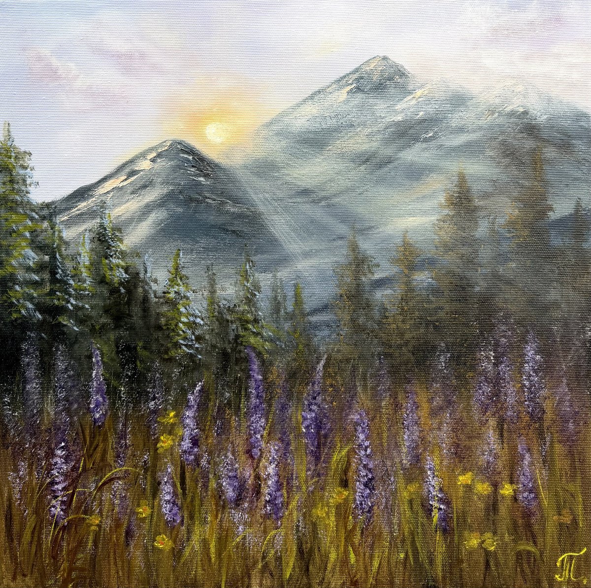 Impressionistic Landscape Oil Painting By Tanja Frost, 16 X 16", Where The Morning Begins, Original Artwork