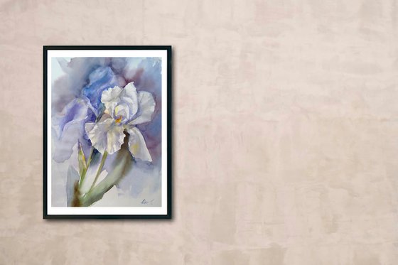 Original watercolor hand painting Irises flowers