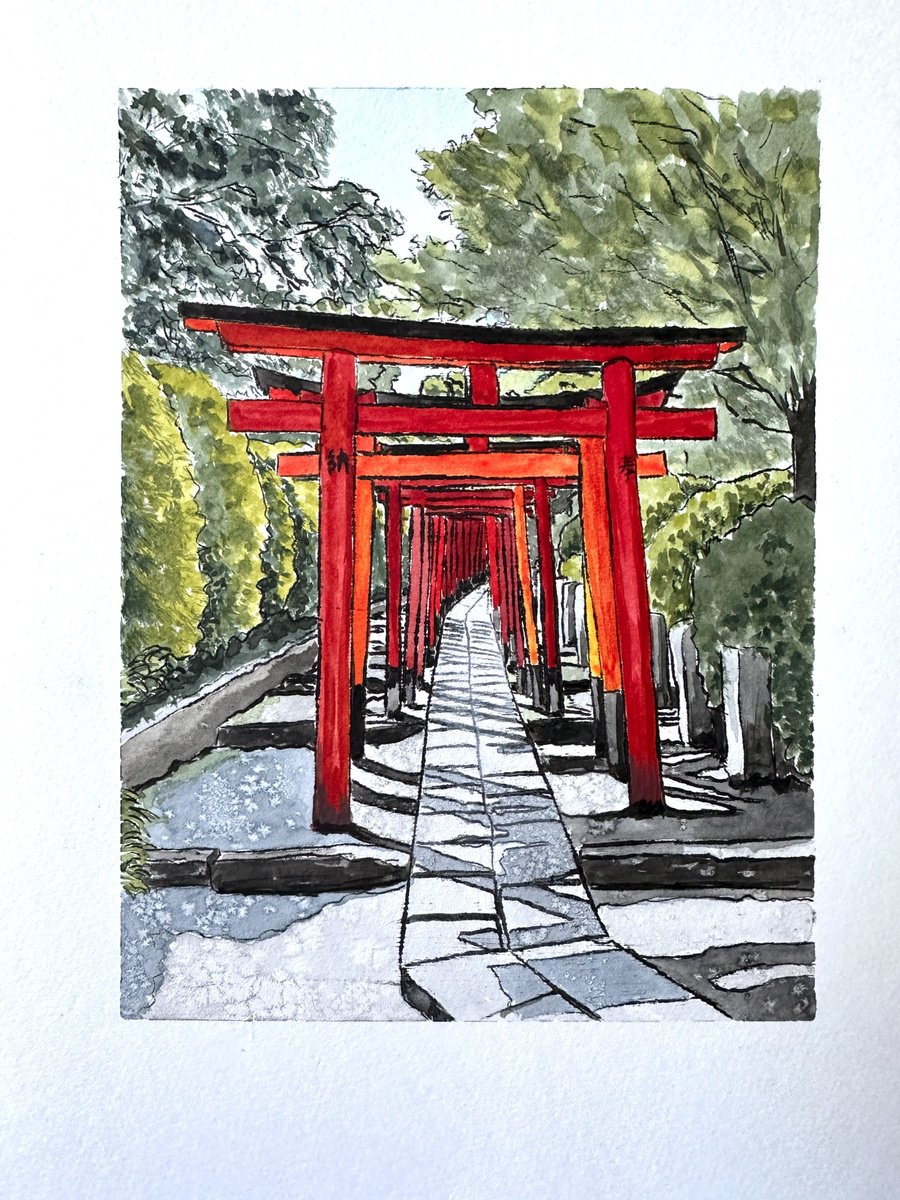 Impressionistic Giclee Print , Torii Gates, Nezu Shrine,Tokyo By Kaz Jones, 8 X 12, Artwork For Sale On Artfinder