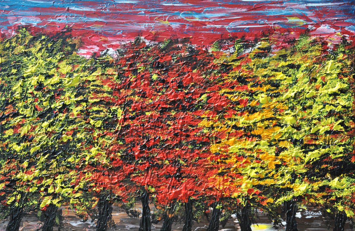 Impressionistic Landscape Acrylic Painting By Daniel Urbani?k, 35 X 24, Trees, Original Artwork