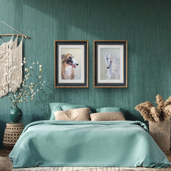 Twin Dog Portraits Pastel