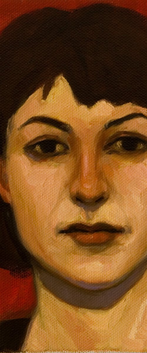 portrait of a woman in red by Olivier Payeur