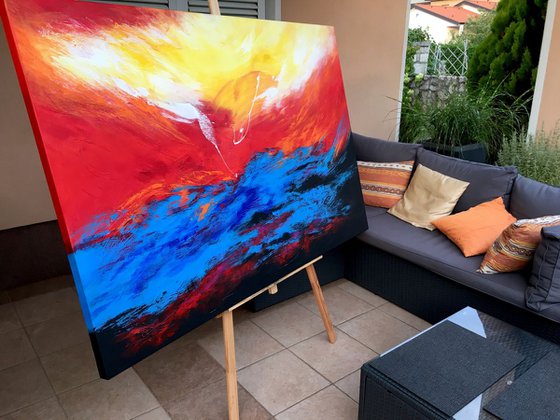 First Light - XL Large, Textured abstract art – Expressions of energy and light. READY TO HANG!