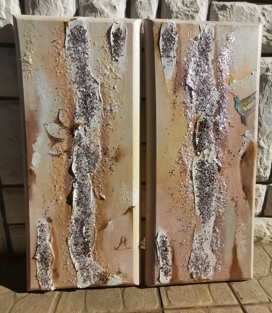 Chameleon set paintings. Diptych paintings on canvas