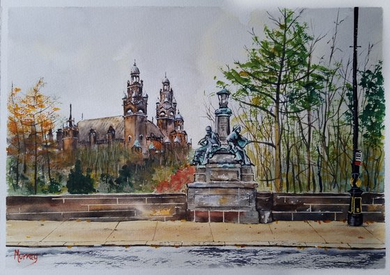 Kelvingrove Kelvin Way Glasgow Urban Watercolour Painting