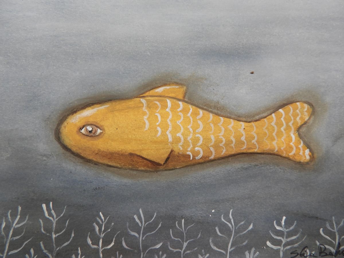 The freaky fish in ocher - oil on paper by Silvia Beneforti