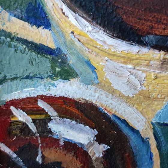 Coffee and Donut. Oil Painting.