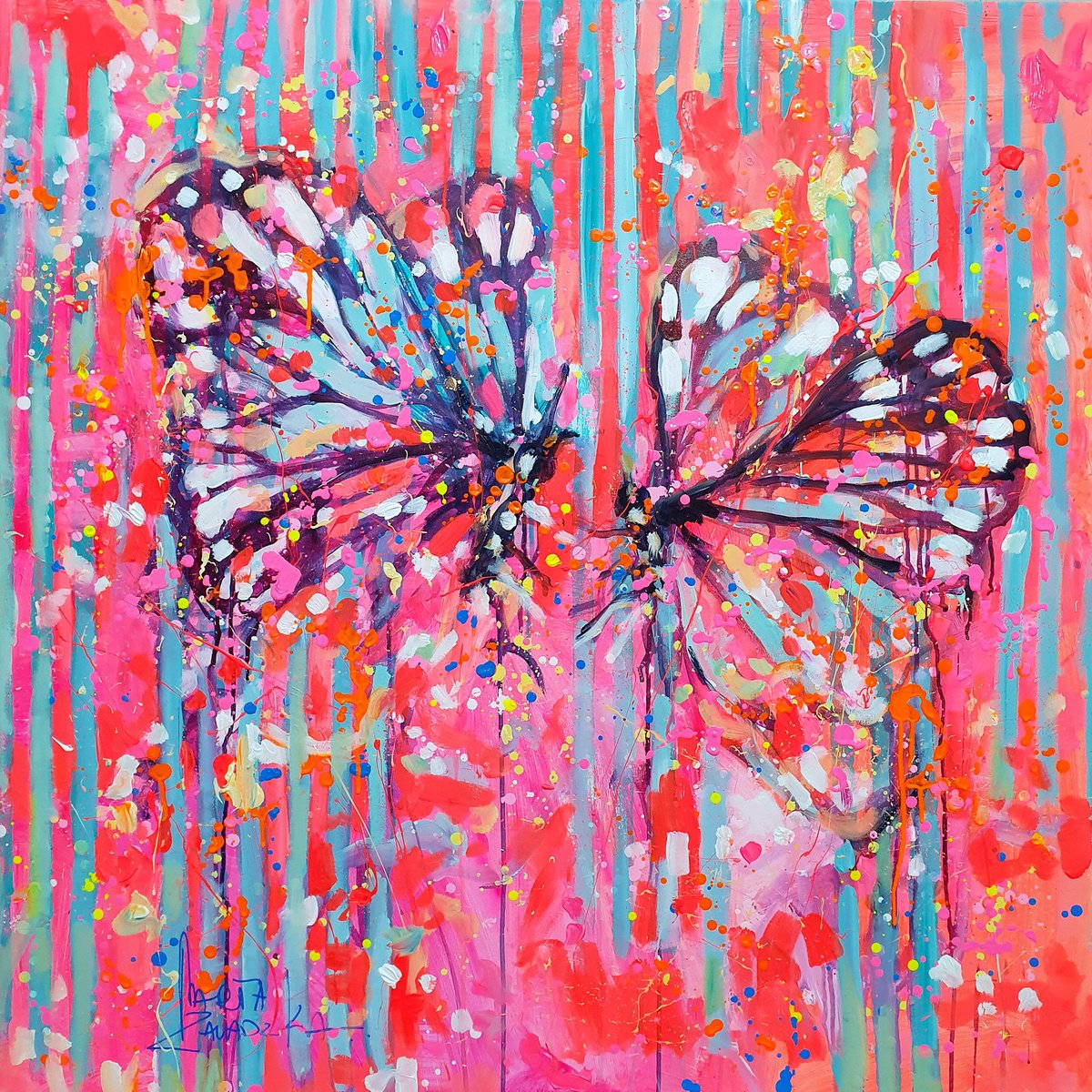 Impressionistic Animal Acrylic Painting By Marta Zawadzka, 39 X 39", Angels, Original Artwork