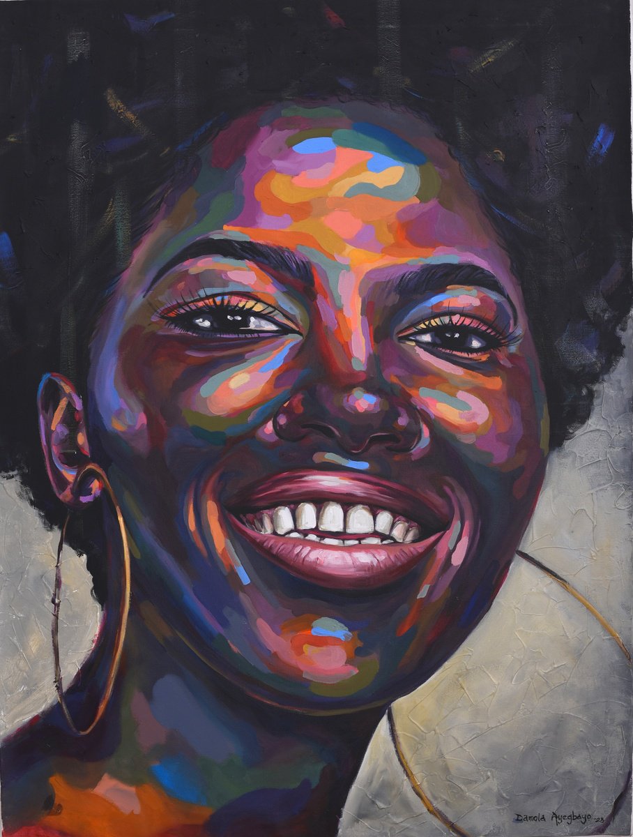 Expressive Portrait Acrylic Painting By Damola Ayegbayo, 36 X 48, Against All Odds 9, Original Artwork