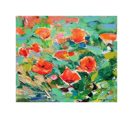 Poppies and summer rain . Plein air painting . Moments of summer