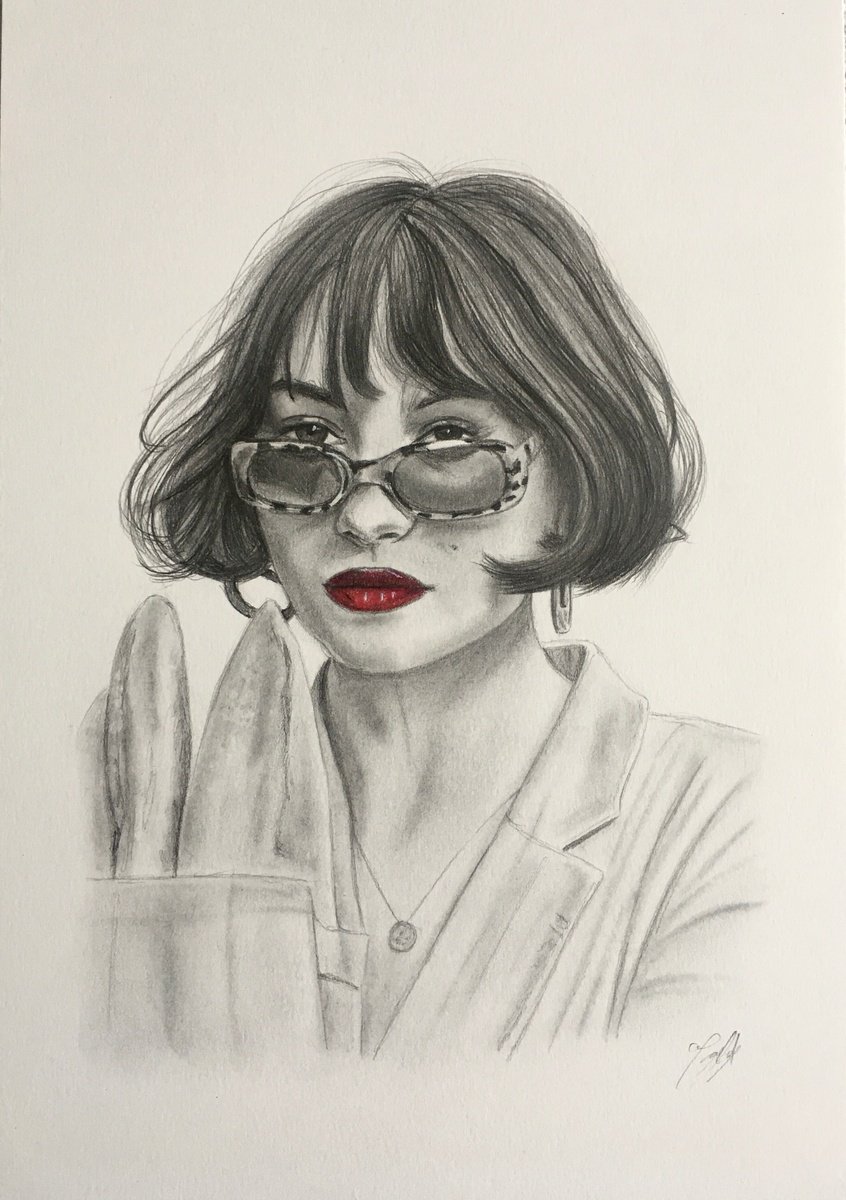 Photorealistic Portrait Pencil Drawing By Amelia Taylor, 8 X 12, Woman With Baguette, Original Artwork