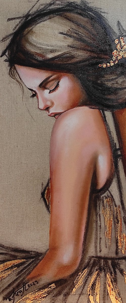 "Fragile"60x30x2cm,original oil painting on canvas , ready to hang by Elena Kraft