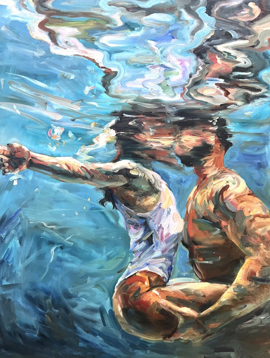 Expressive Portrait Oil Painting By Liubou Sas, 28 X 35", Kiss 2, Original Artwork