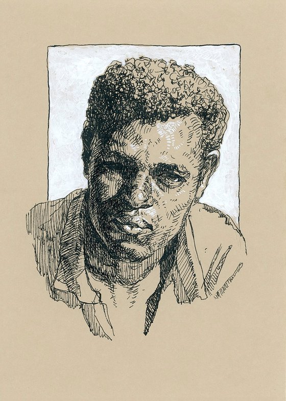 Man portrait. Pen and ink drawing. Cross hatch art