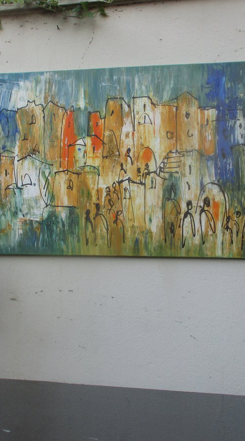 mediterrian citylife xl Acrylpainting 31,4 x 55,2 inch by Sonja Zeltner-Müller