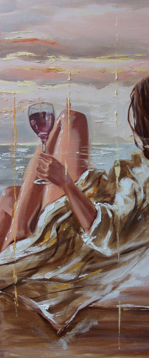 " A ROOM WITH A VIEW ... "-   liGHt  ORIGINAL OIL PAINTING, GIFT, PALETTE KNIFE nude WINDOW by Monika Luniak