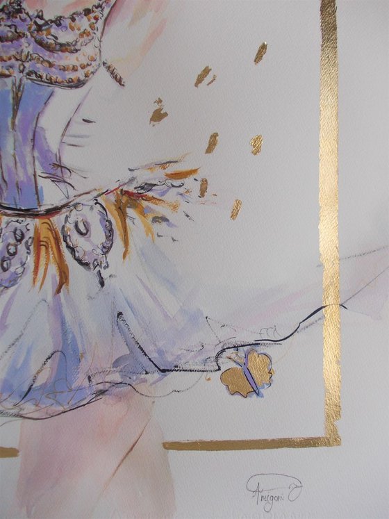 Butterfly-Ballerina painting-Ballet painting-ballerina watercolor, mixed media painting on paper