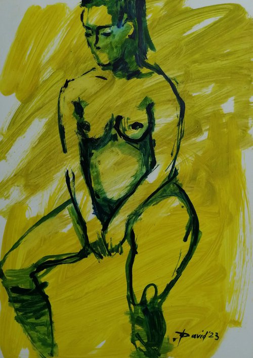 Nude study women oil on paper by Olga David