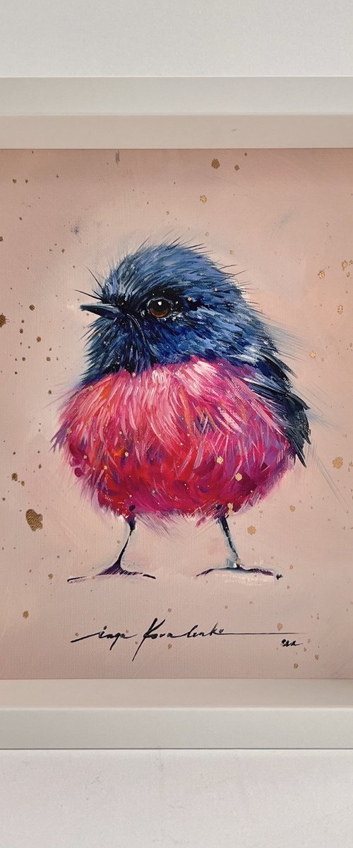 The robin bird. Cute pink and fluffy bird. by Inga Kovalenko