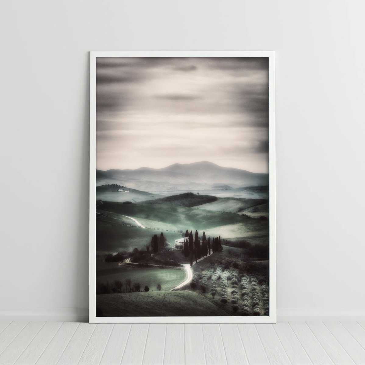 Impressionistic Landscape Photograph By Karim Carella, 28 X 39", A Tuscan Homestead At Dawn 3, Original Artwork