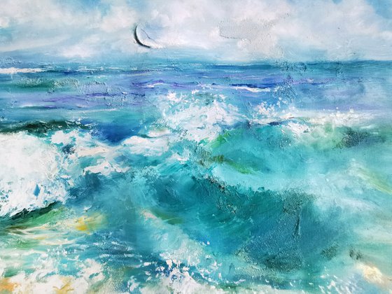 Seascape painting on canvas. Waves art