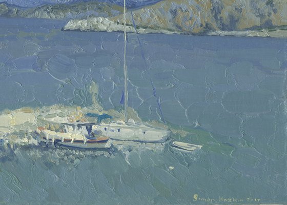 Cloudy. Yachts in the Bali port