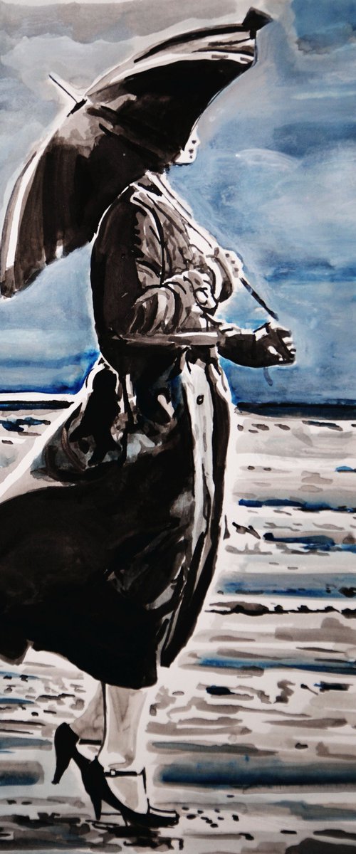 Lady with umbrella / 50 x 35 cm by Alexandra Djokic