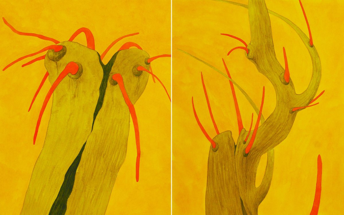 Impressionistic Botanical Watercolour By Karina Danylchuk, 19 X 12", Diptych Trees Portraits 3 And 4, Original Artwork