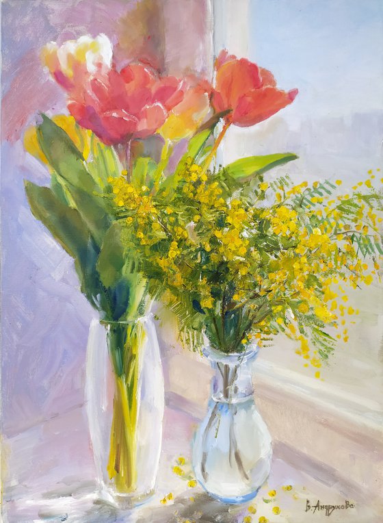 Tulips and mimosa