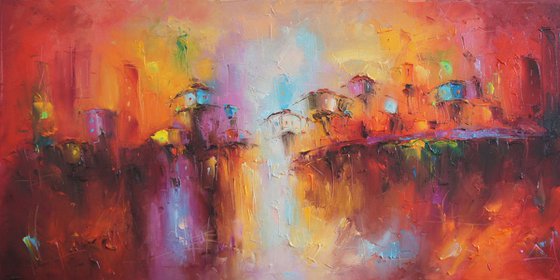 Summer palette, modern abstract landscape oil painting, free shipping