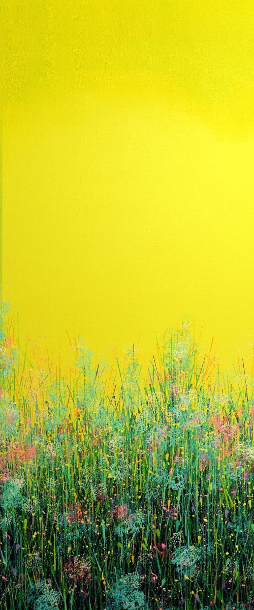Wild flowers under lemon yellow sky by Marc Todd