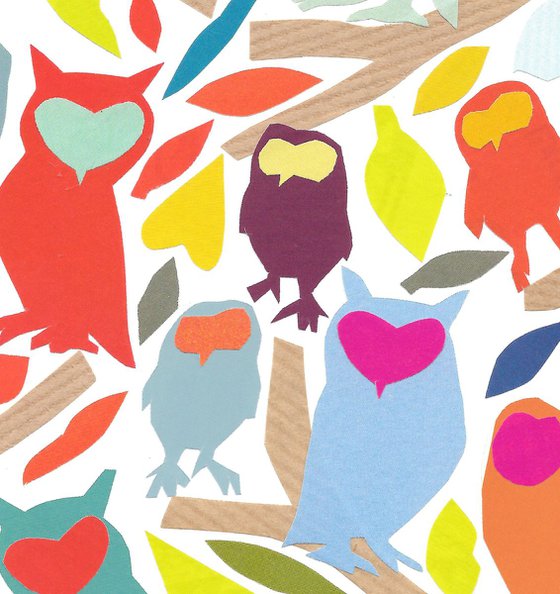 Owls  (Hand Cut Collage) Original Picture