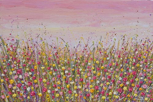 Pink Sky Flower Field by Olga Tkachyk