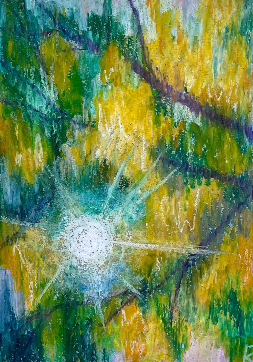 Mimosa Original Oil Pastel Painting, Yellow Flowers Drawing, Floral Wall Art, Gift for Her by Kate Grishakova
