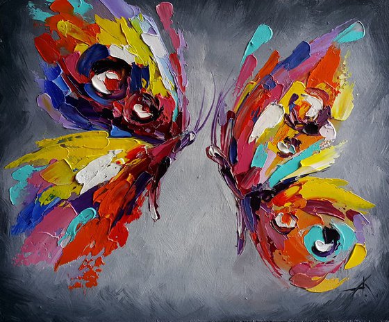 One summer day - butterfly, insects, oil painting, palette knife, butterfly oil, butterfly art, gift, art