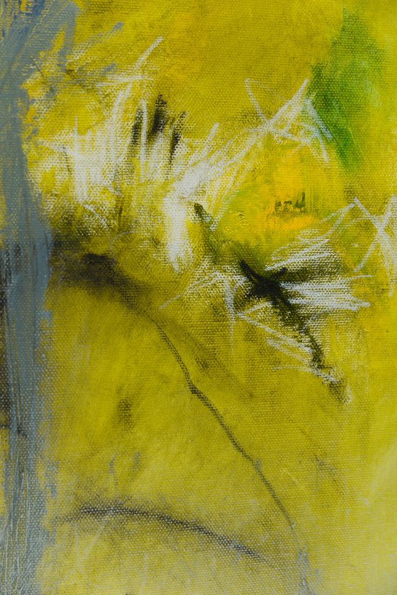 Abstract in yellow and grey - oil painting - Pantone colors of the year 2021