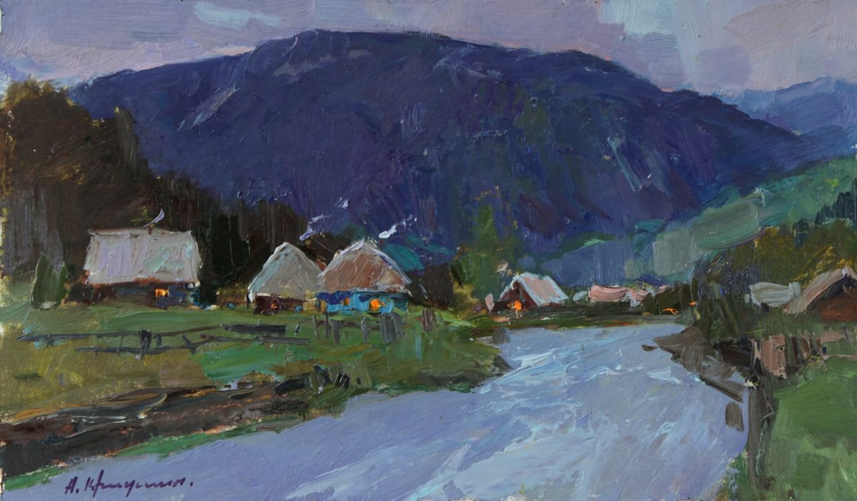 Impressionistic Landscape Oil Painting By Aleksandr Kryushyn, 15 X 9, Carpathians. The June Evening., Original Artwork