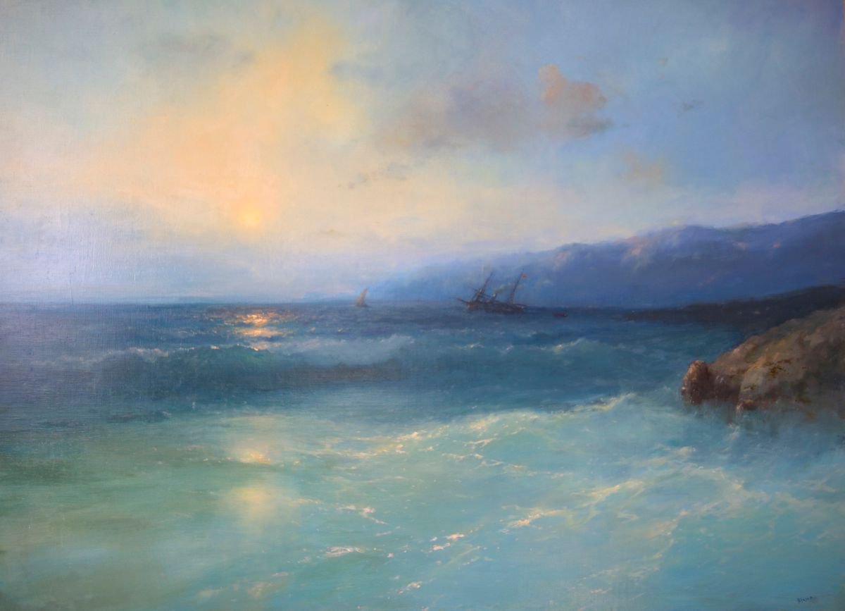Ocean in Cobalt, Seascape Original oil Painting, Handmade artwork, Museum Quality, Signed by Karen Darbinyan