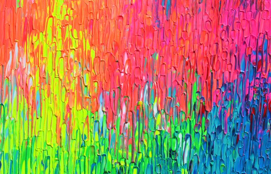 Rainbow Rain - Large Textured Abstract