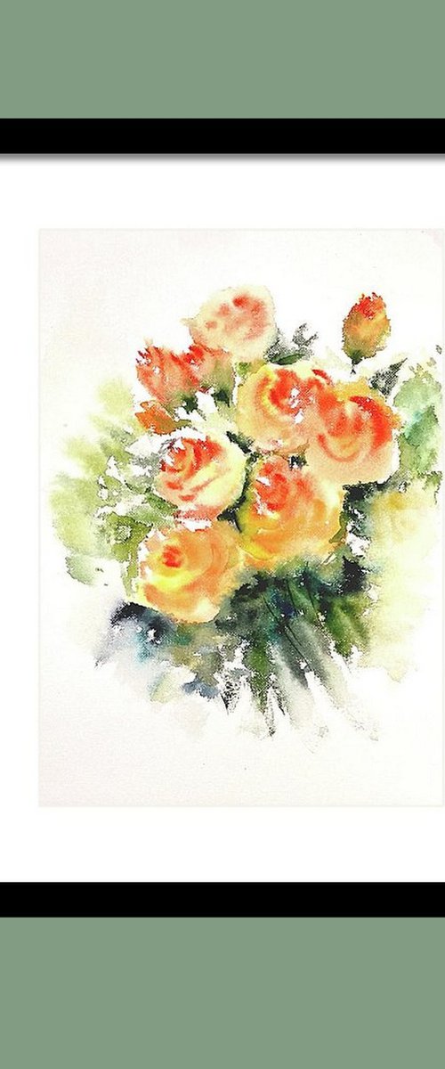 Cream-Orange Roses by Asha Shenoy