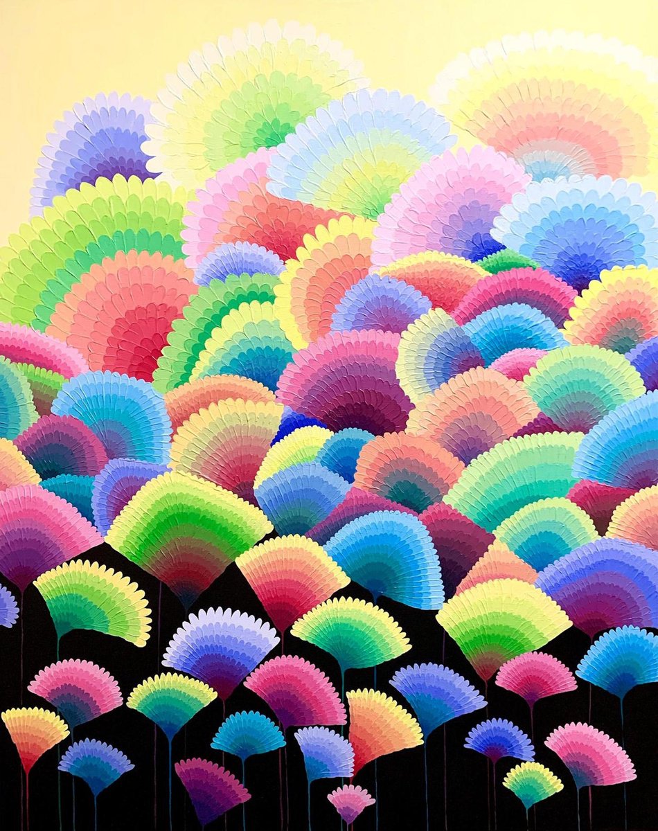 Impressionistic Botanical Acrylic Painting By Maria Tuzhilkina, 29 X 36", Multi-Colored Abstract Flowers, Original Artwork