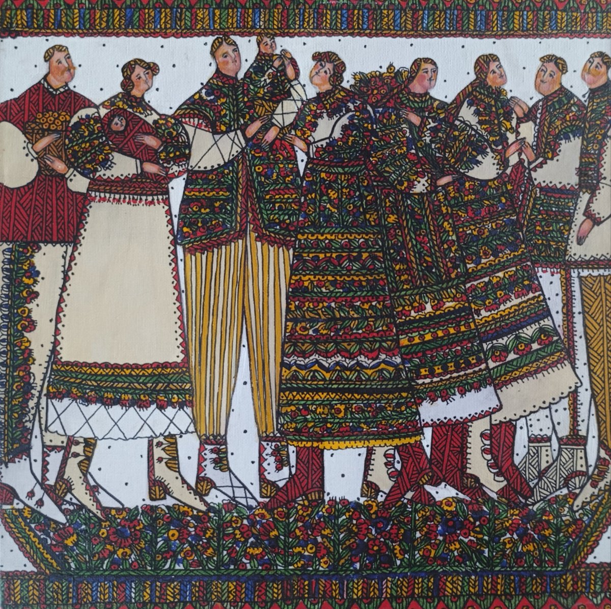 Portrait Acrylic Painting By Tetiana Osadchuk, 12 X 12", Happy People., Original Artwork