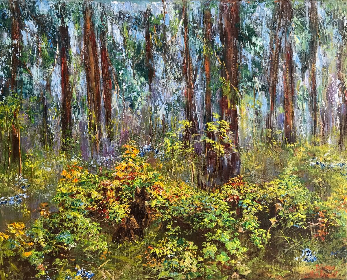 Impressionistic Landscape Oil Painting By Diana Malivani, 20 X 16, At Raspberry Bush, Original Artwork
