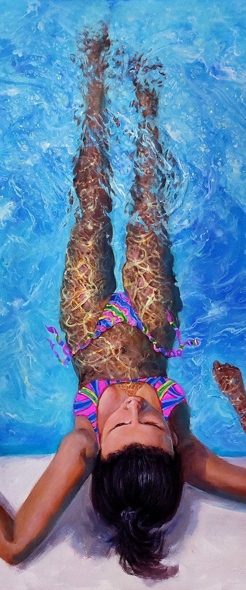 Girl swimming2   24x36 in by Vishalandra Dakur