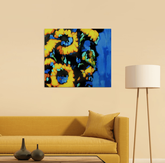 Sunflowers on blue background