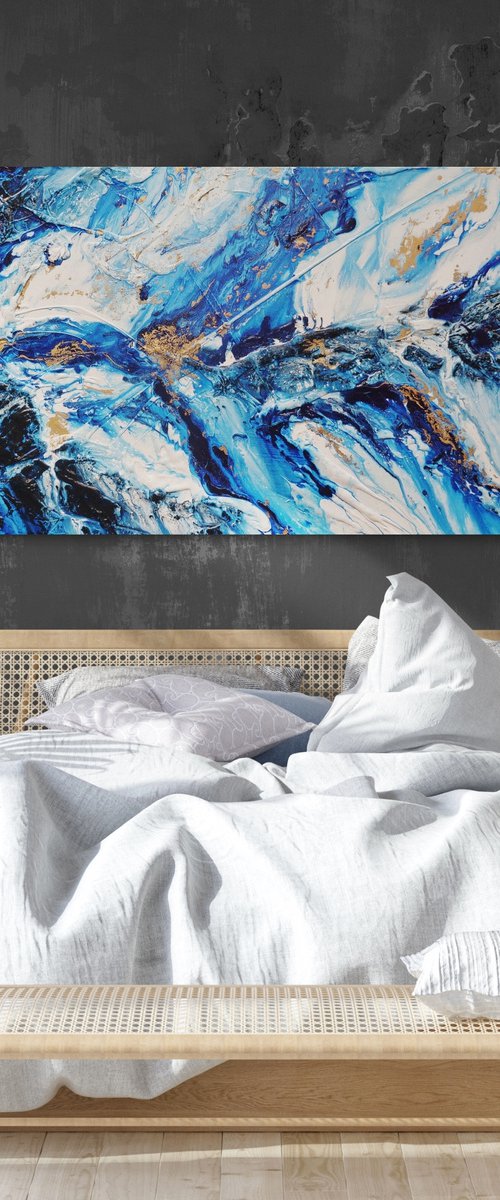 Admiralty Sapphire 200cm x 80cm Blue Gold Textured Abstract Art by Franko