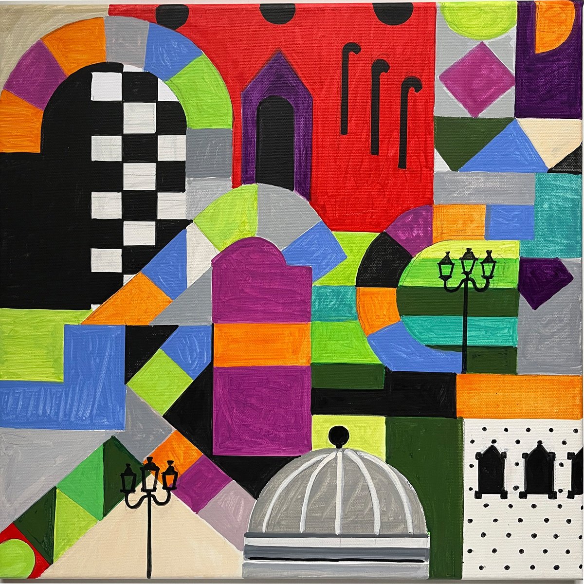Urban And Pop Acrylic Painting , Barcelona-01C By Andre Baldet, 16 X 16, Artwork For Sale On Artfinder