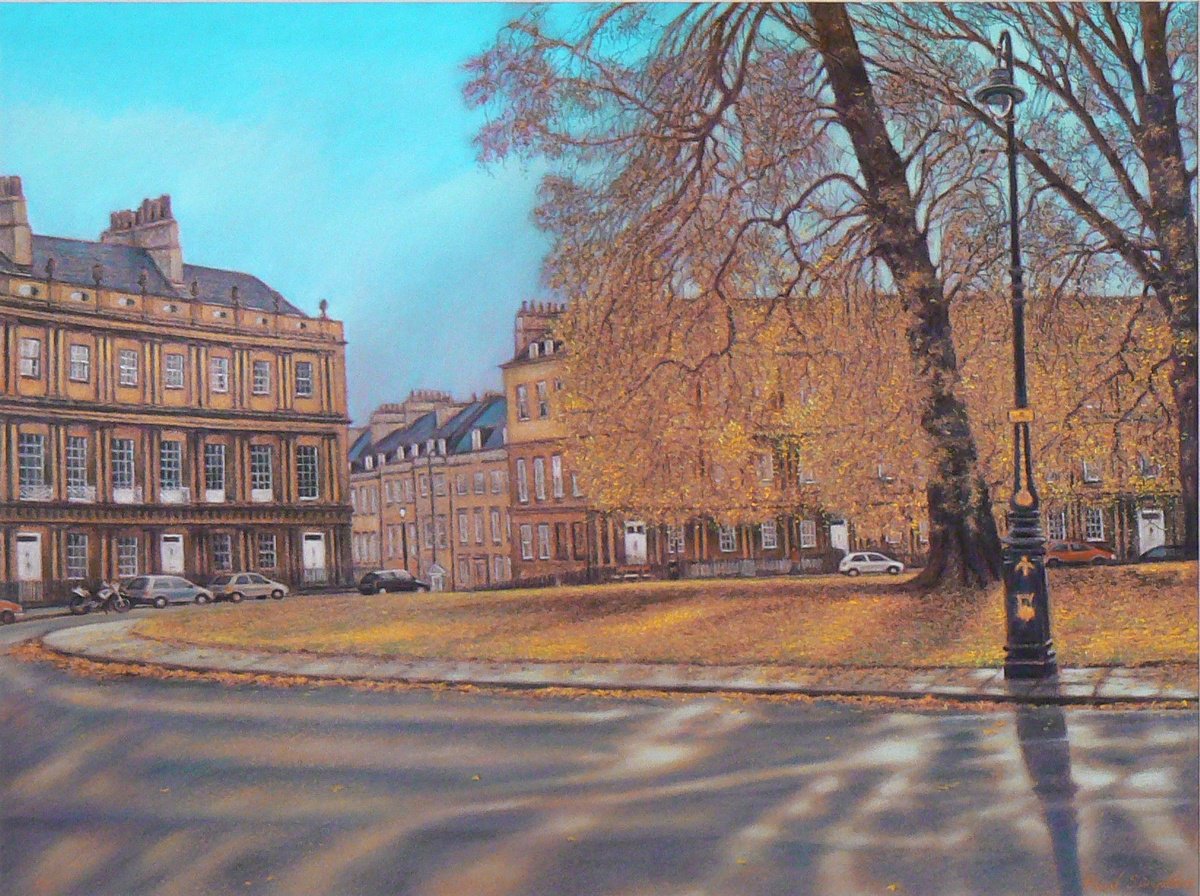 Cityscapes Pastel Drawing By Paul Simpkins, 24 X 20", The Circus Bath, Original Artwork