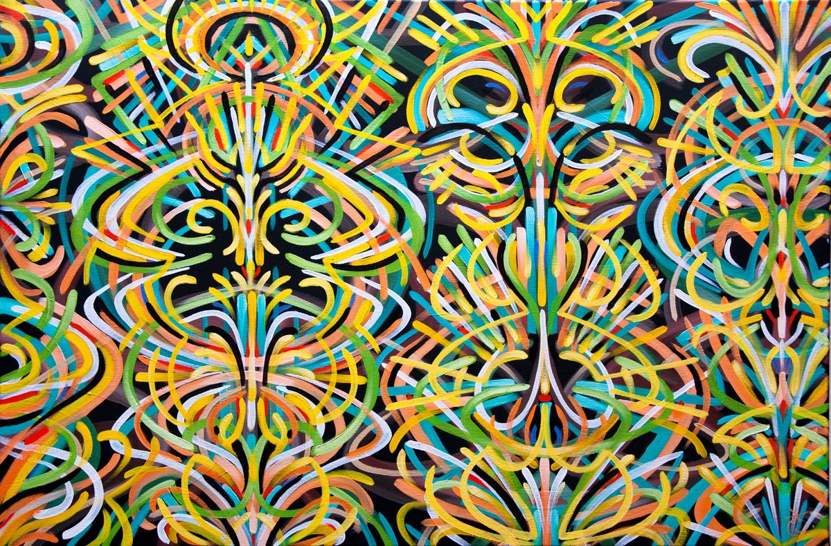 Geometric Abstract Oil Painting By Jakub Jecminek, 35 X 24, Energy 6609, Original Artwork